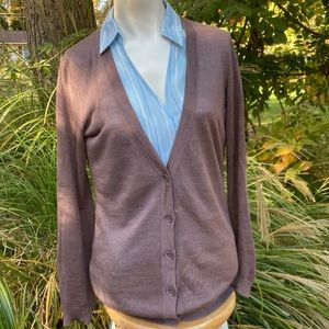 LOFT Brown lightweight cardigan V-neck button-up sweater szS